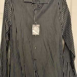 H&M Button Up Shirt Black Striped Size Medium Men’s Brand New 100% Cotton